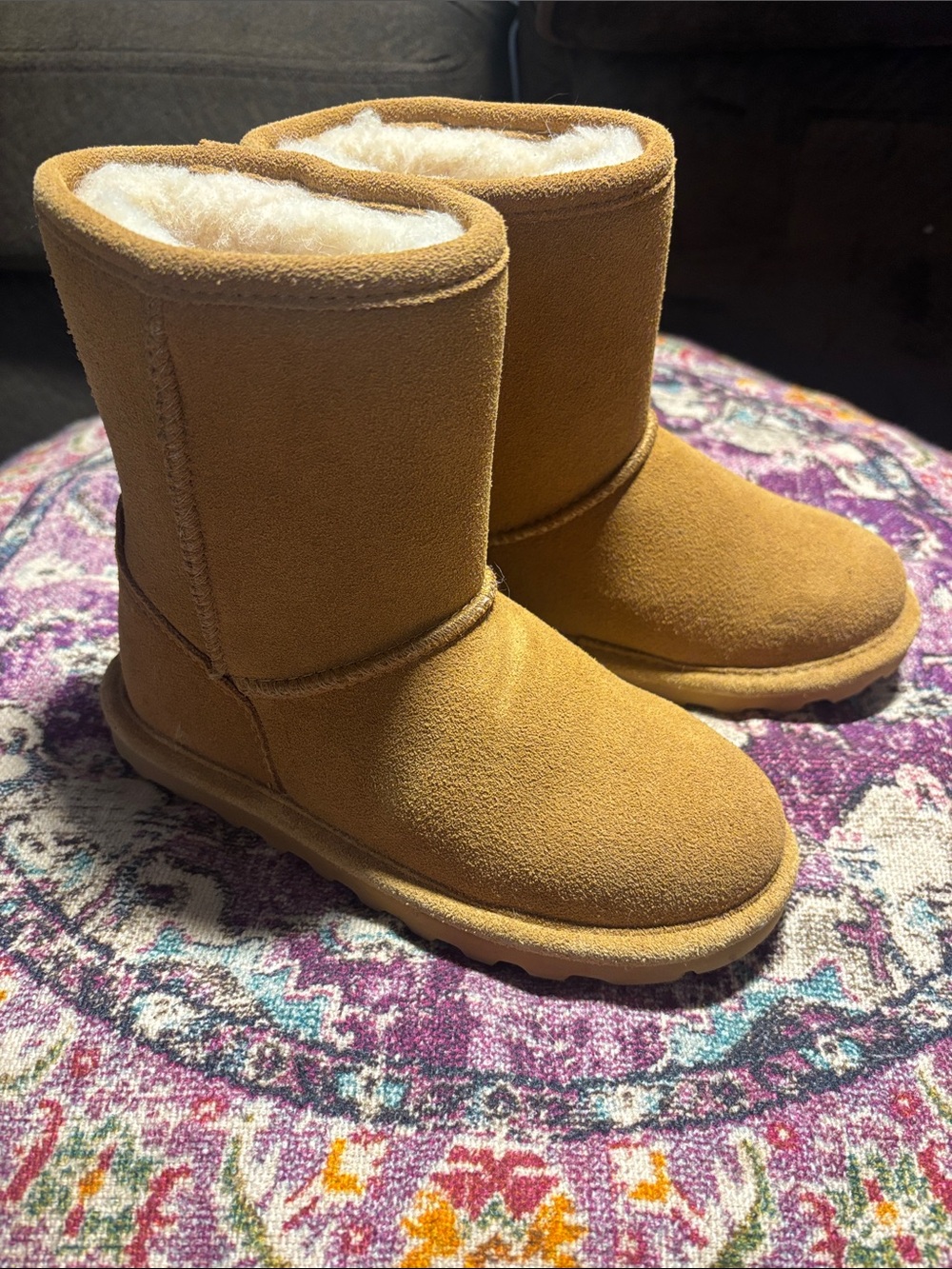 BEARPAW Girls Slip On Shearling-Lined Boot - Chestnut, Size 1